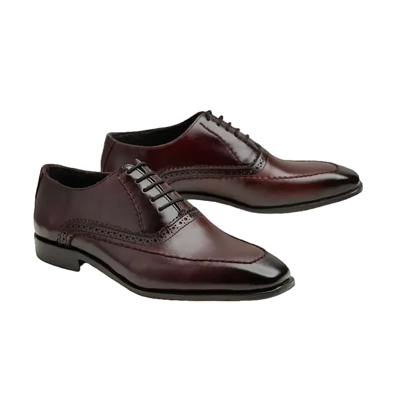 Handmade Burgundy Leather Oxford Dress Shoes: Brogue Wedding Footwear