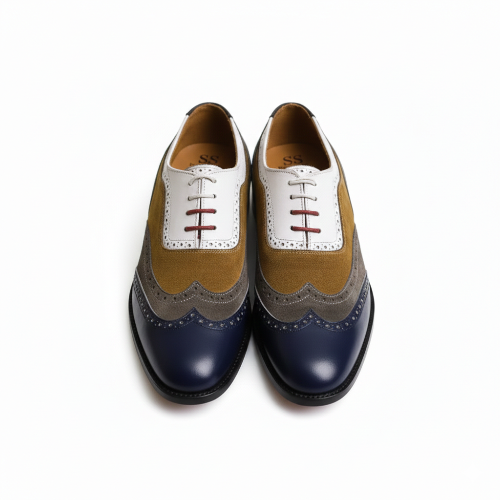Handmade Multicolor Leather Brogues: Men's Wingtip Oxford Dress Shoes
