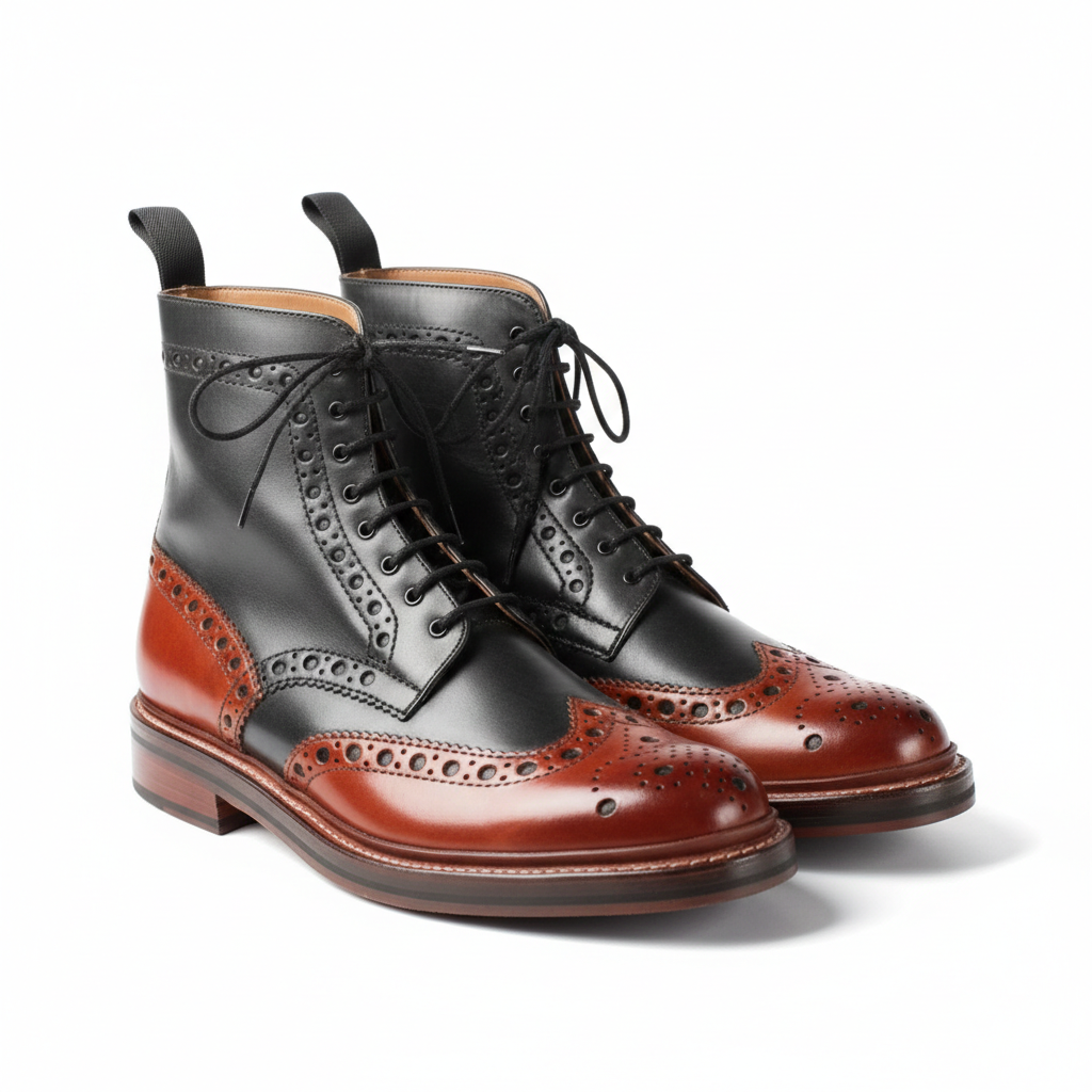 Luxury Black Leather Ankle Boots Men Summer Brogues Designer Comfortable Low Heel Handmade Shoes