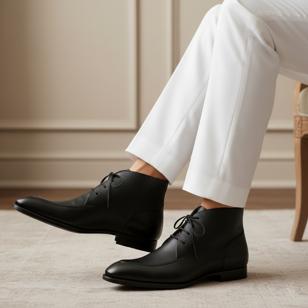 Handmade Black Leather Ankle Boots for Men | Custom Dress Boots | Premium Leather Shoes | SS Shoe Maker