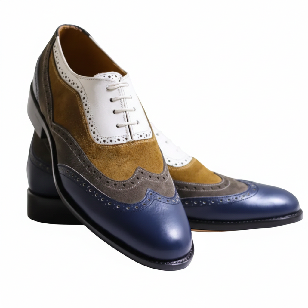Handmade Multicolor Leather Brogues: Men's Wingtip Oxford Dress Shoes