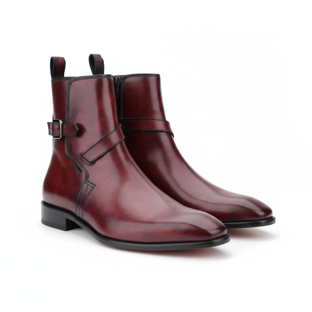 Handmade Burgundy Leather Ankle Boots: Pointed Toe Men's Dress Boots