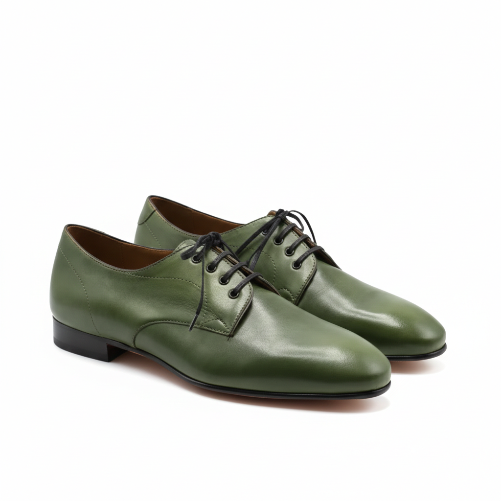 Handmade Green Leather Derby Shoes: Emerald Wedding Dress Shoes