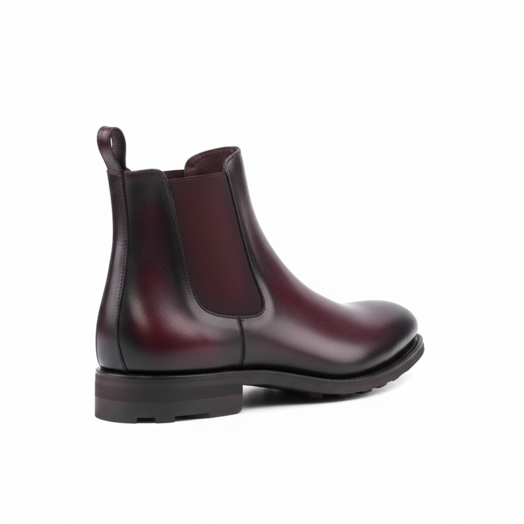Handmade Burgundy & Black Leather Chelsea Boots - Men's Two-Tone Ankle Boots