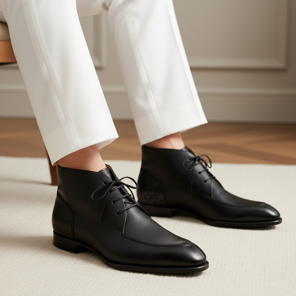 Handmade Black Leather Ankle Boots for Men | Custom Dress Boots | Premium Leather Shoes | SS Shoe Maker
