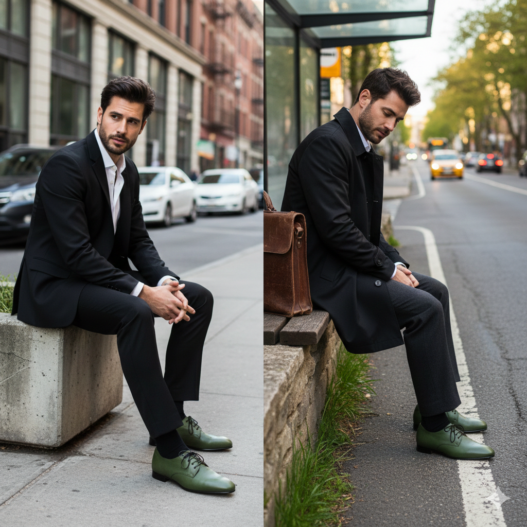Handmade Green Leather Derby Shoes: Emerald Wedding Dress Shoes