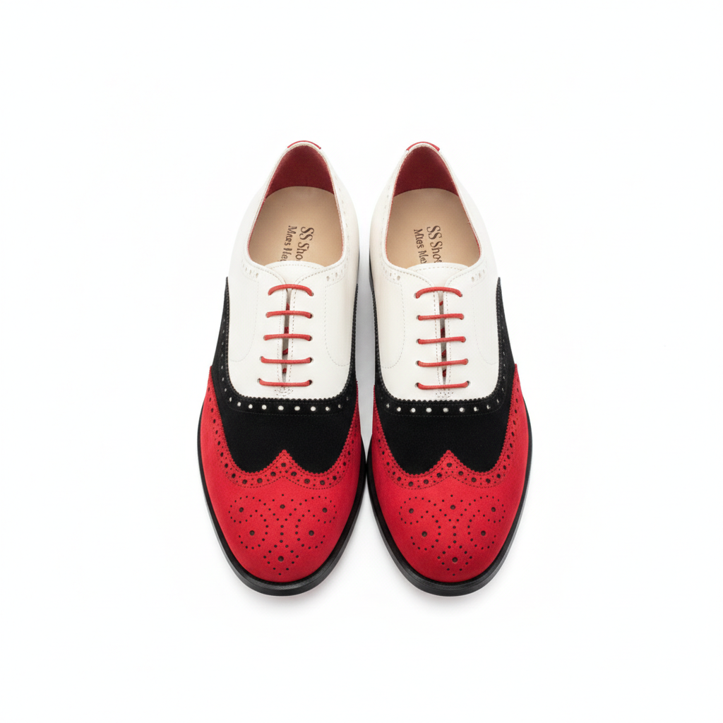 Handmade Two-Tone Leather Oxford Brogues: Barefoot Wedding Shoes
