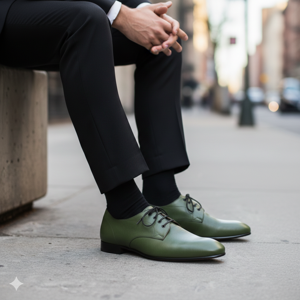 Handmade Green Leather Derby Shoes: Emerald Wedding Dress Shoes