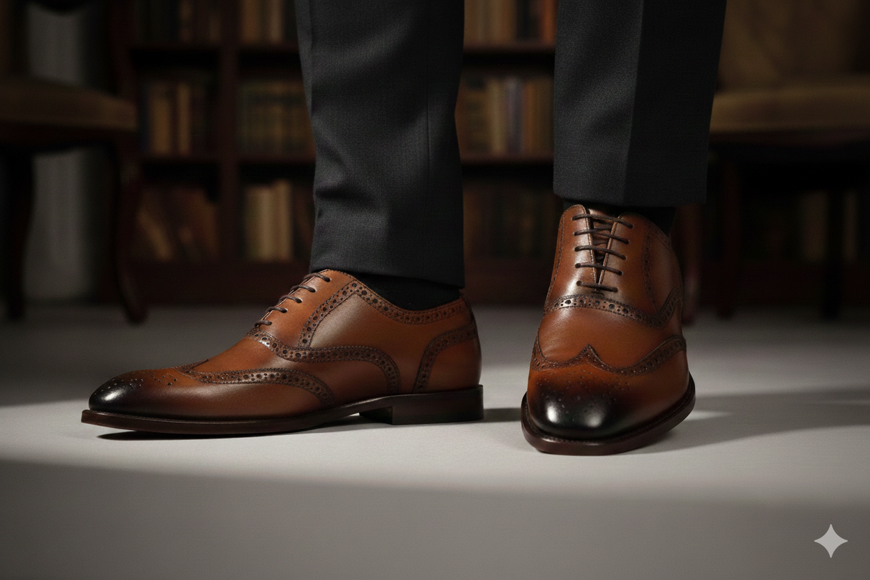 Handmade Brown Leather Brogue Oxford Shoes for Men | Classic Formal Dress Shoes | Goodyear Welted Leather Shoes | Custom Made