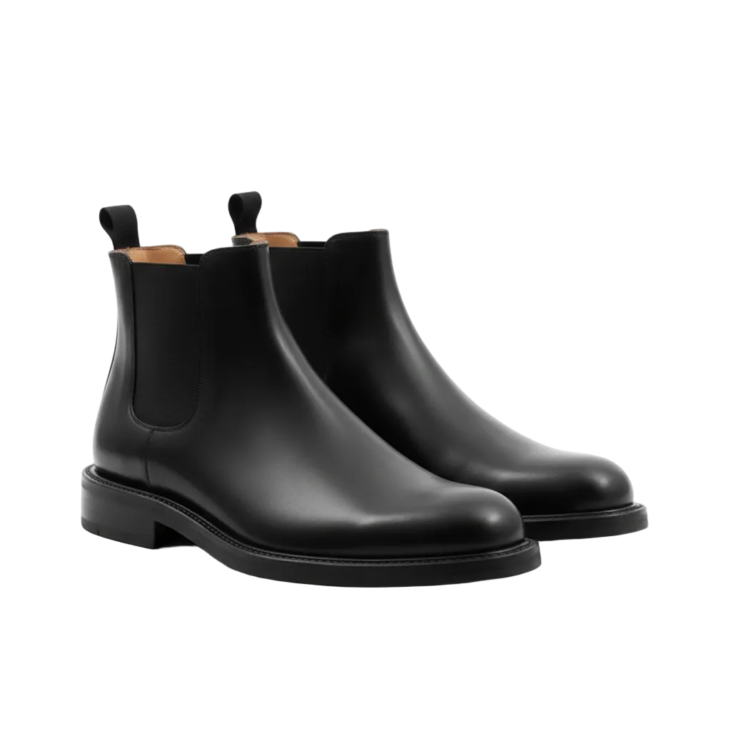 Luxury Black Leather Chelsea Boots: Brogue Detail, Low Heel