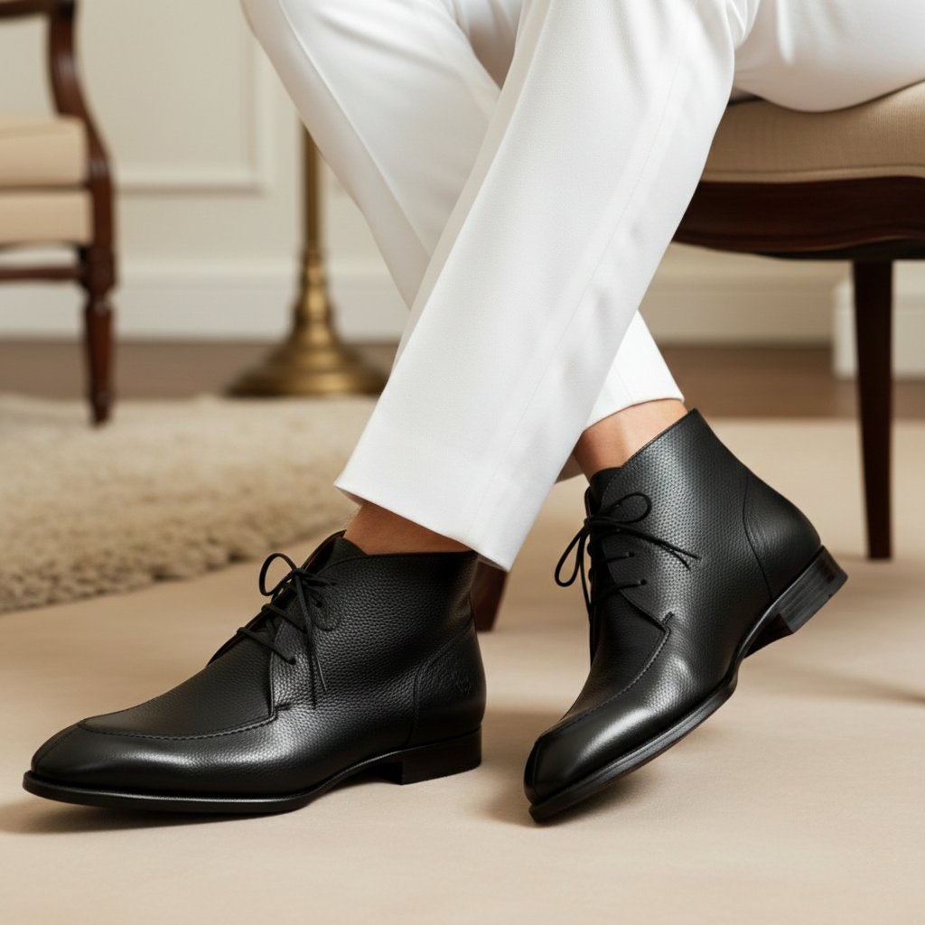 Handmade Black Leather Ankle Boots for Men | Custom Dress Boots | Premium Leather Shoes | SS Shoe Maker