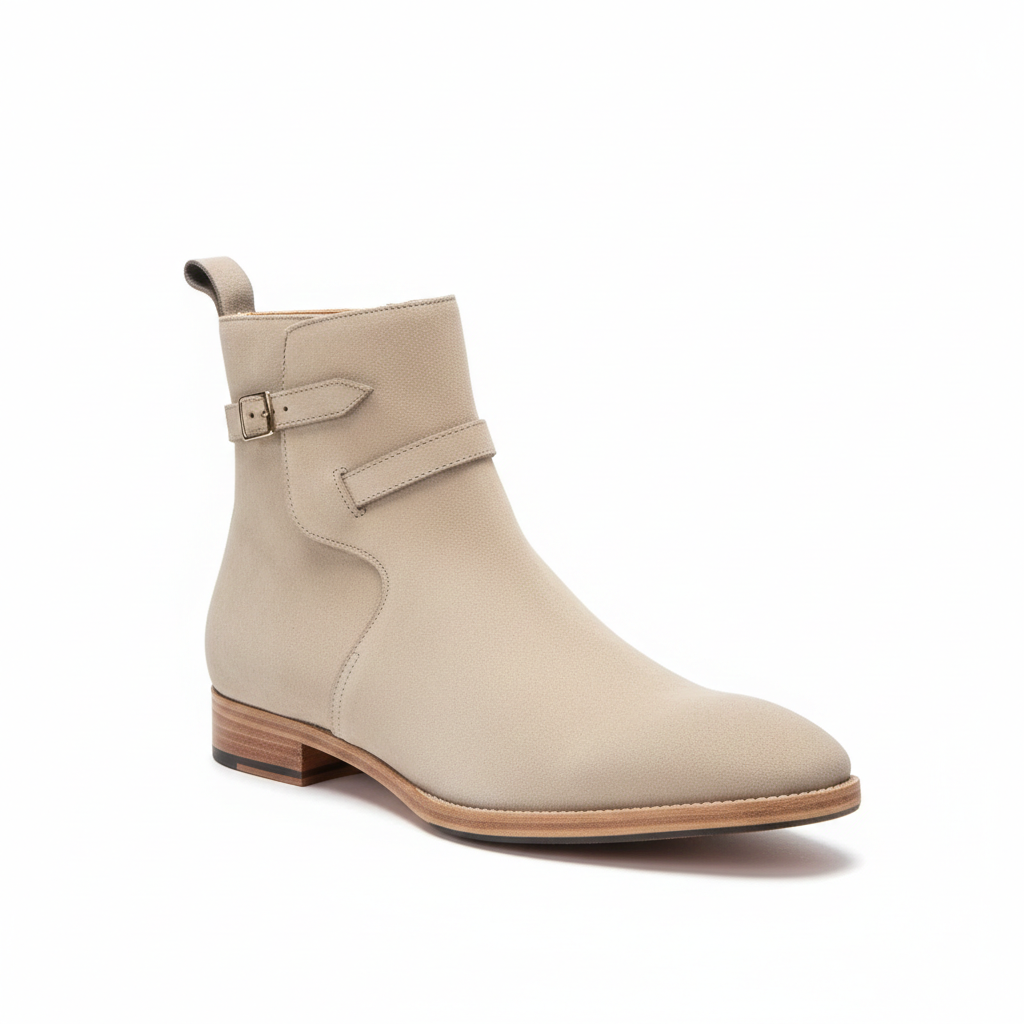 Handmade Beige Suede Jodhpur Boots: Buckle Strap Ankle Boots