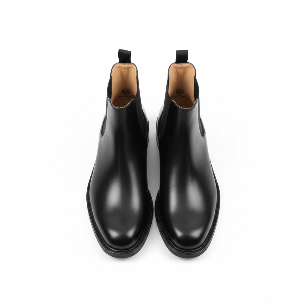 Luxury Black Leather Chelsea Boots: Brogue Detail, Low Heel