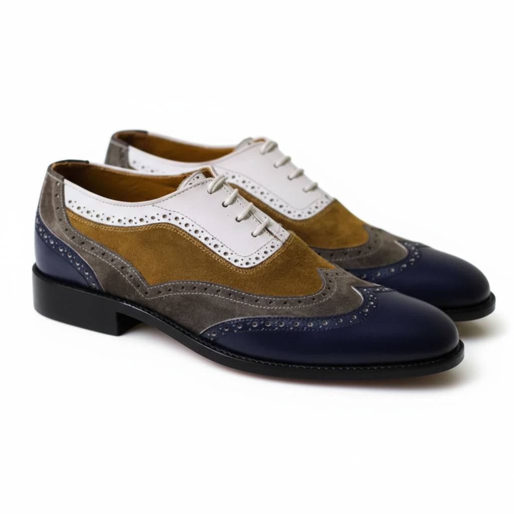 Handmade Multicolor Leather Brogues: Men's Wingtip Oxford Dress Shoes
