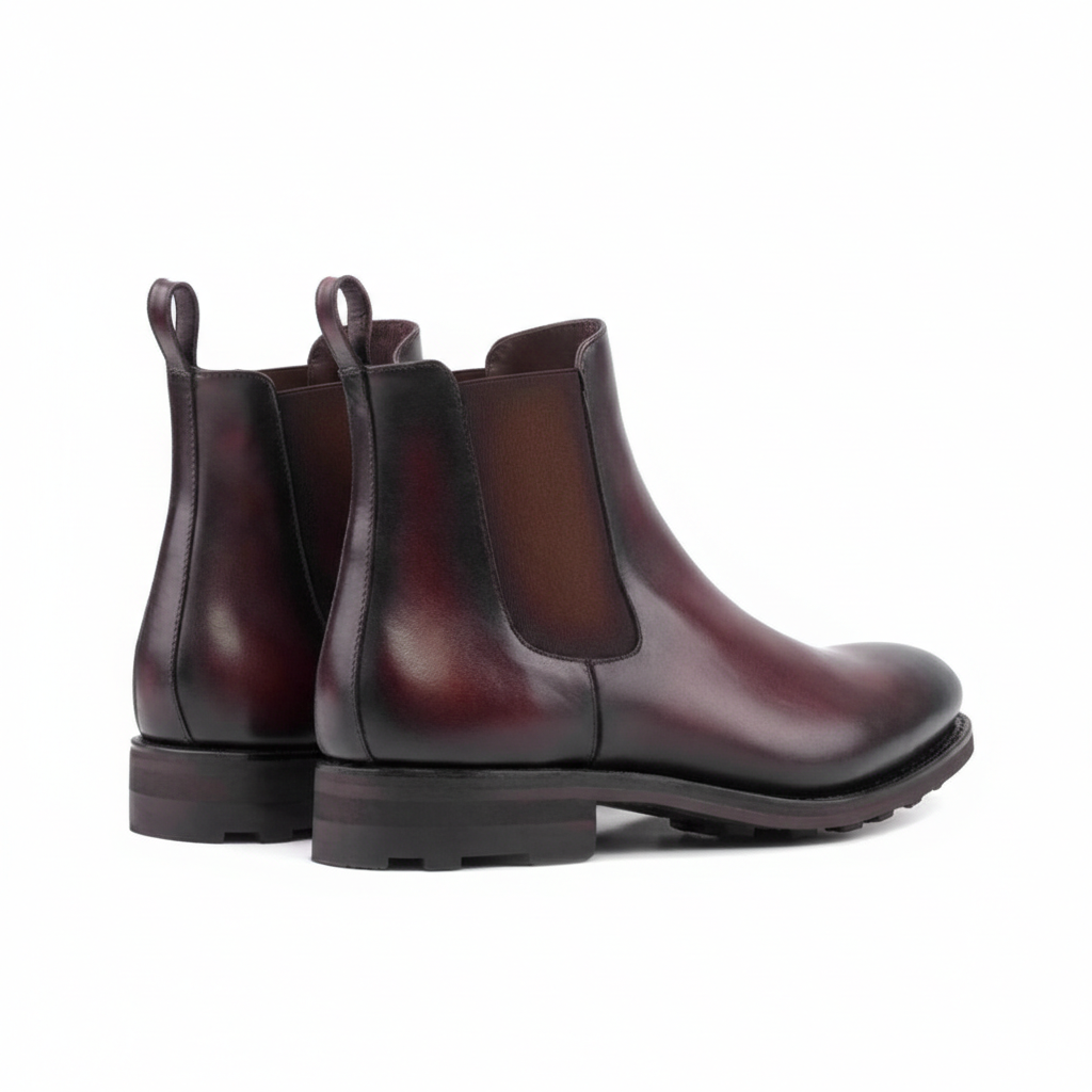 Handmade Burgundy & Black Leather Chelsea Boots - Men's Two-Tone Ankle Boots