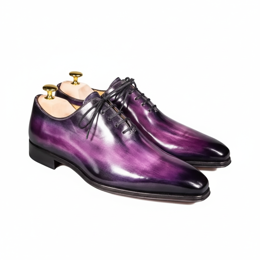 Handmade Purple Patina Oxford Dress Shoes: Luxury Leather Wedding Shoes