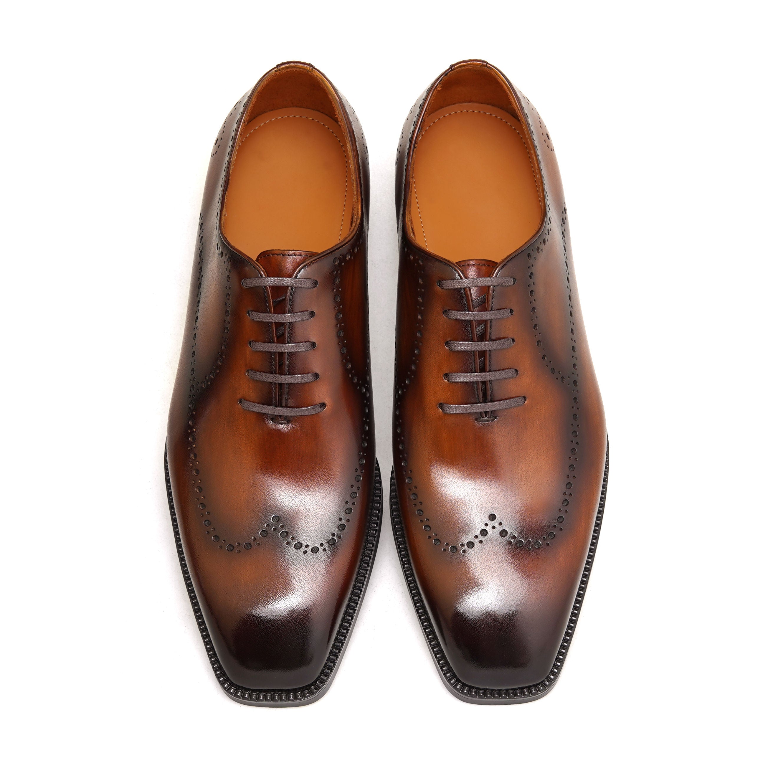 Handmade Men’s Brown Leather Oxford Shoes - Hand-Burnished Calfskin Dress Shoes for Men - Formal Wedding Shoes, Wingtip Adelaide Oxfords