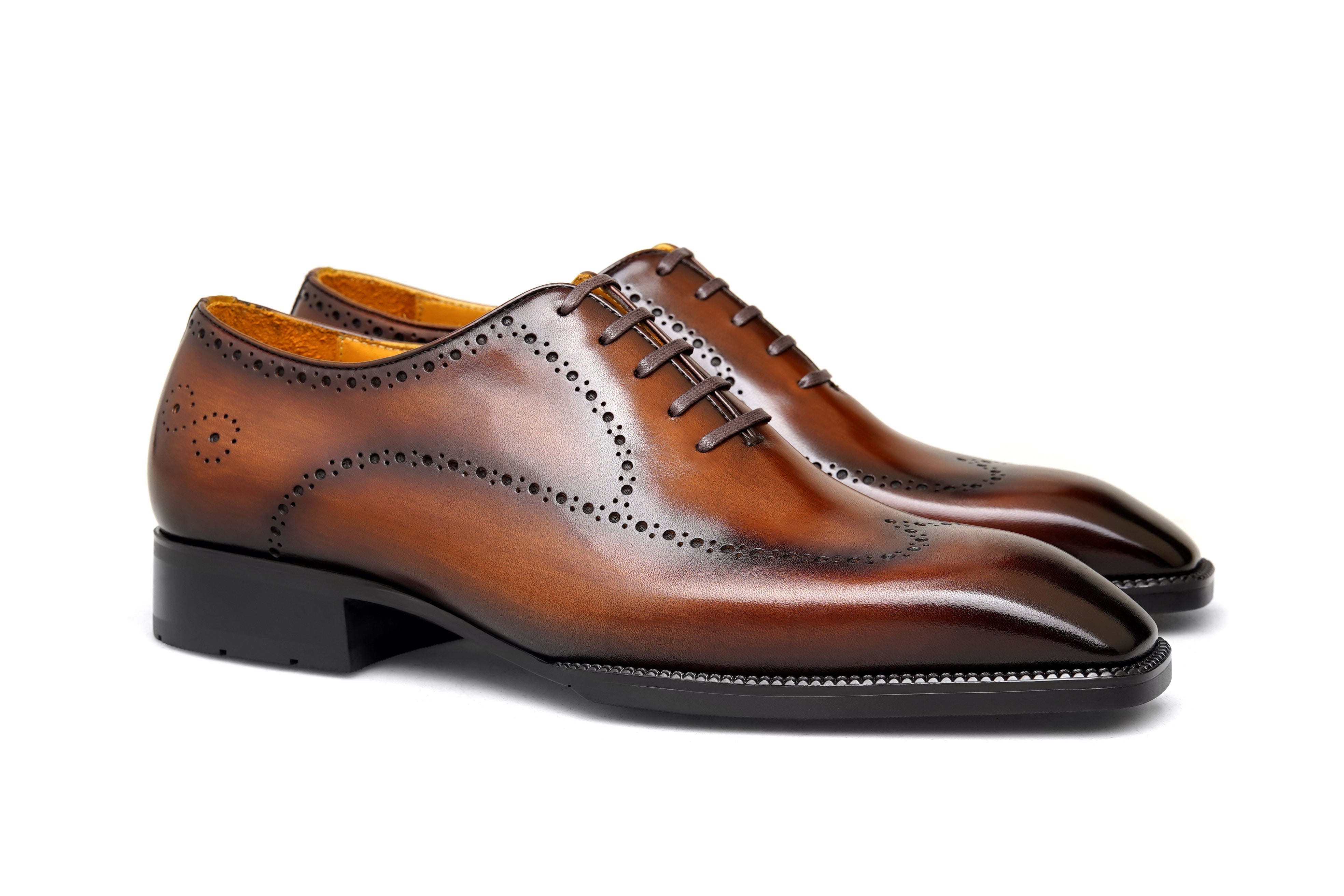 Handmade Men’s Brown Leather Oxford Shoes - Hand-Burnished Calfskin Dress Shoes for Men - Formal Wedding Shoes, Wingtip Adelaide Oxfords