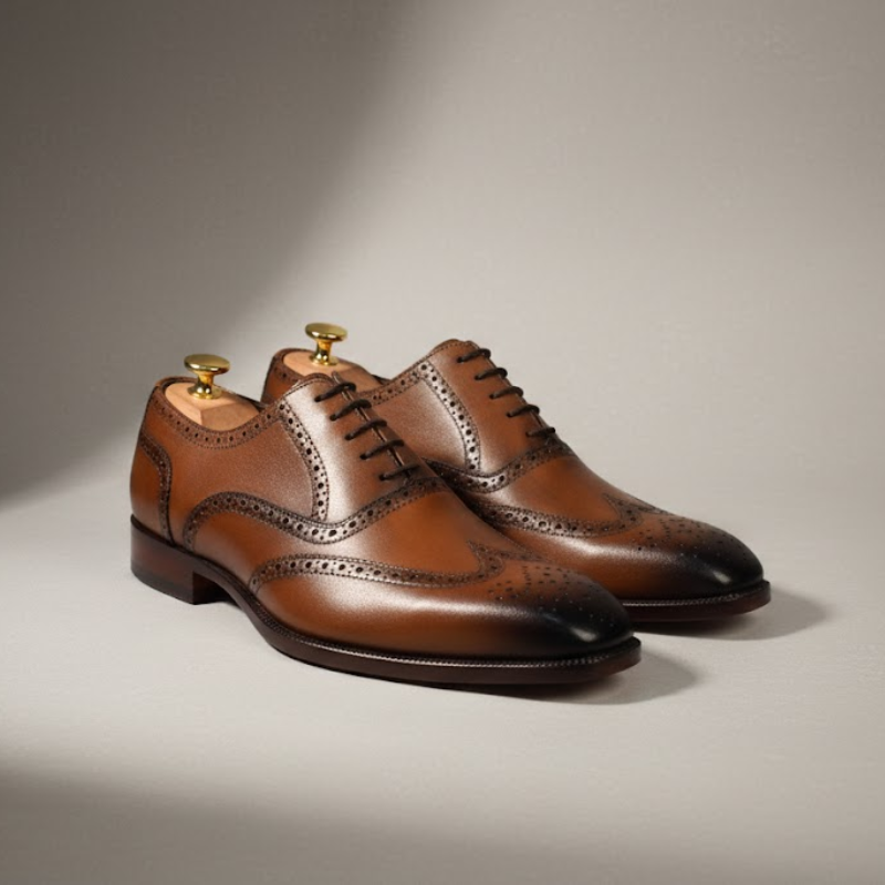 Handmade Brown Leather Brogue Oxford Shoes for Men | Classic Formal Dress Shoes | Goodyear Welted Leather Shoes | Custom Made