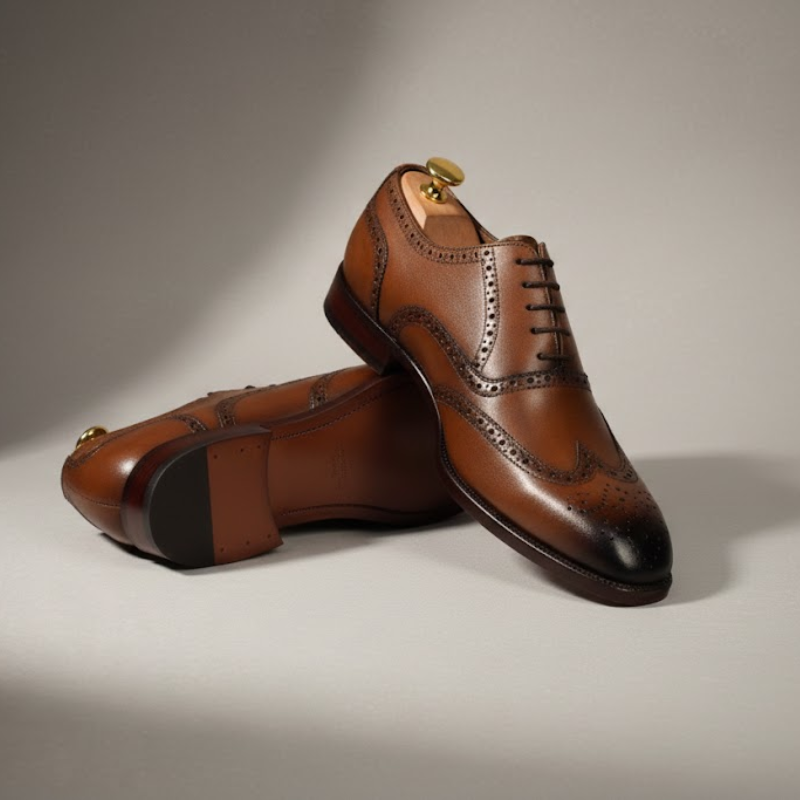 Handmade Brown Leather Brogue Oxford Shoes for Men | Classic Formal Dress Shoes | Goodyear Welted Leather Shoes | Custom Made