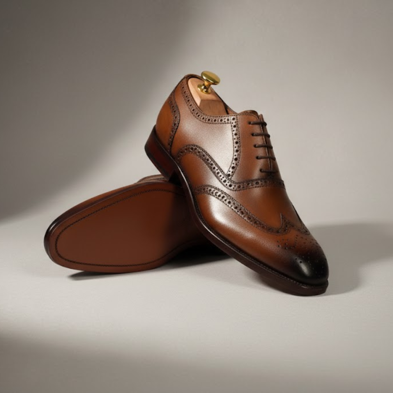 Handmade Brown Leather Brogue Oxford Shoes for Men | Classic Formal Dress Shoes | Goodyear Welted Leather Shoes | Custom Made