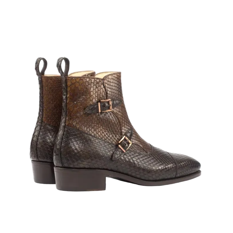 Handmade Python Print Leather Monk Strap Boots - SS Shoemaker