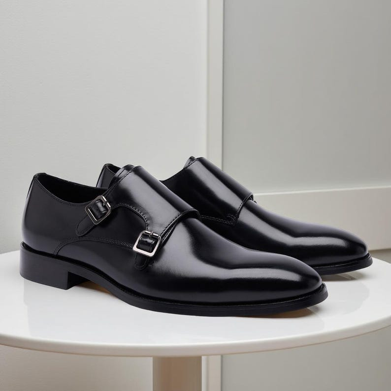Black Monk Strap Loafers: Synthetic Leather Formal Business Shoes