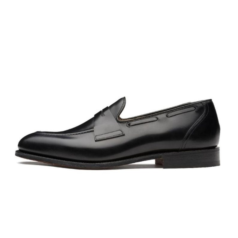 Handmade Black Leather Penny Loafers: Classic Slip-On Dress Shoes