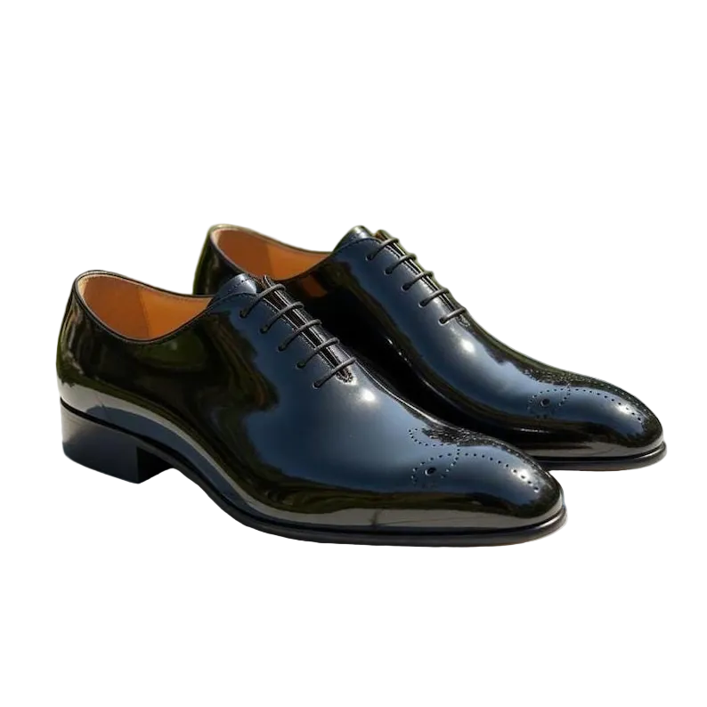 Handmade Black Patent Leather Oxford Shoes, Men's Formal Brogue Dress Shoes