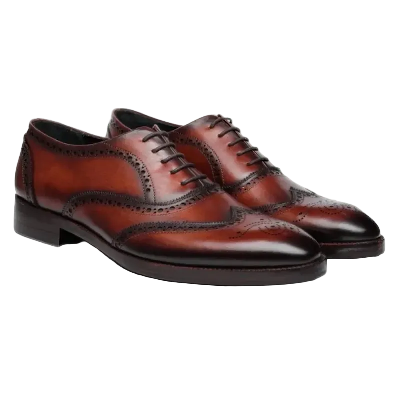 Handmade Brown Leather Wingtip Oxford Shoes: Brogue Dress Shoes