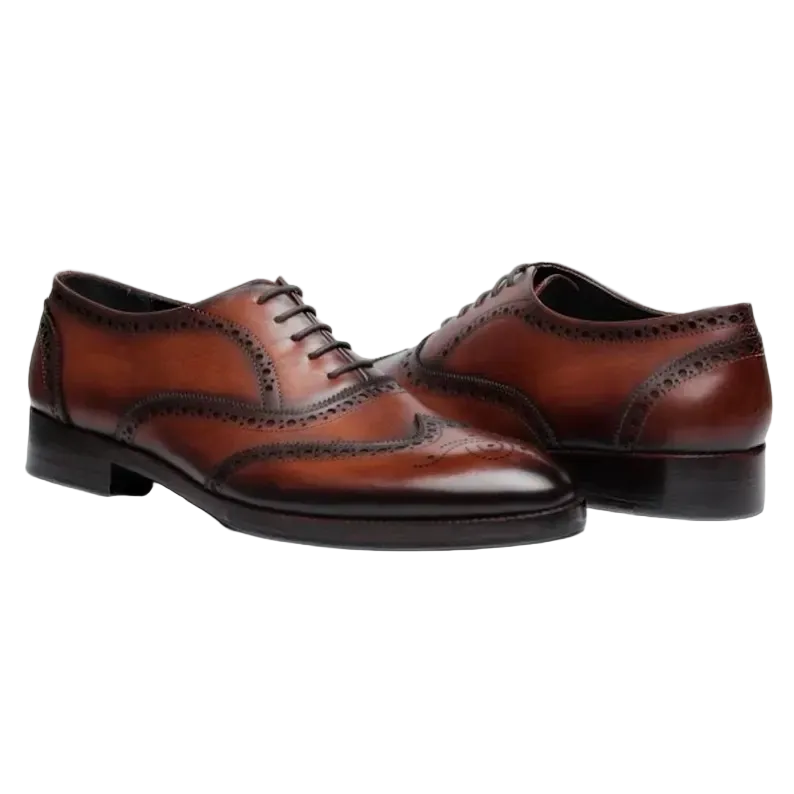 Handmade Brown Leather Wingtip Oxford Shoes: Brogue Dress Shoes