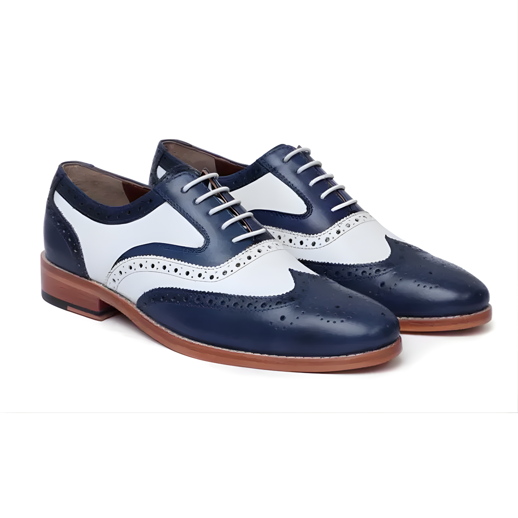 Men's Two-Tone Navy & White Oxford Shoes – Handmade Wingtip Brogues | Vintage Style Dress Shoes
