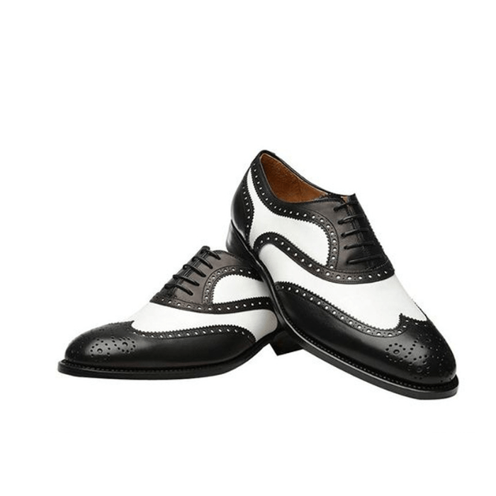 Handmade Brogue Leather Shoes Black & white - SSSHOESMAKER