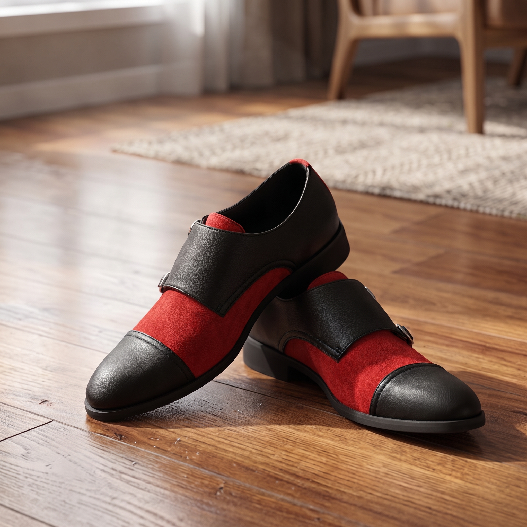 Red and black monk strap shoes for men