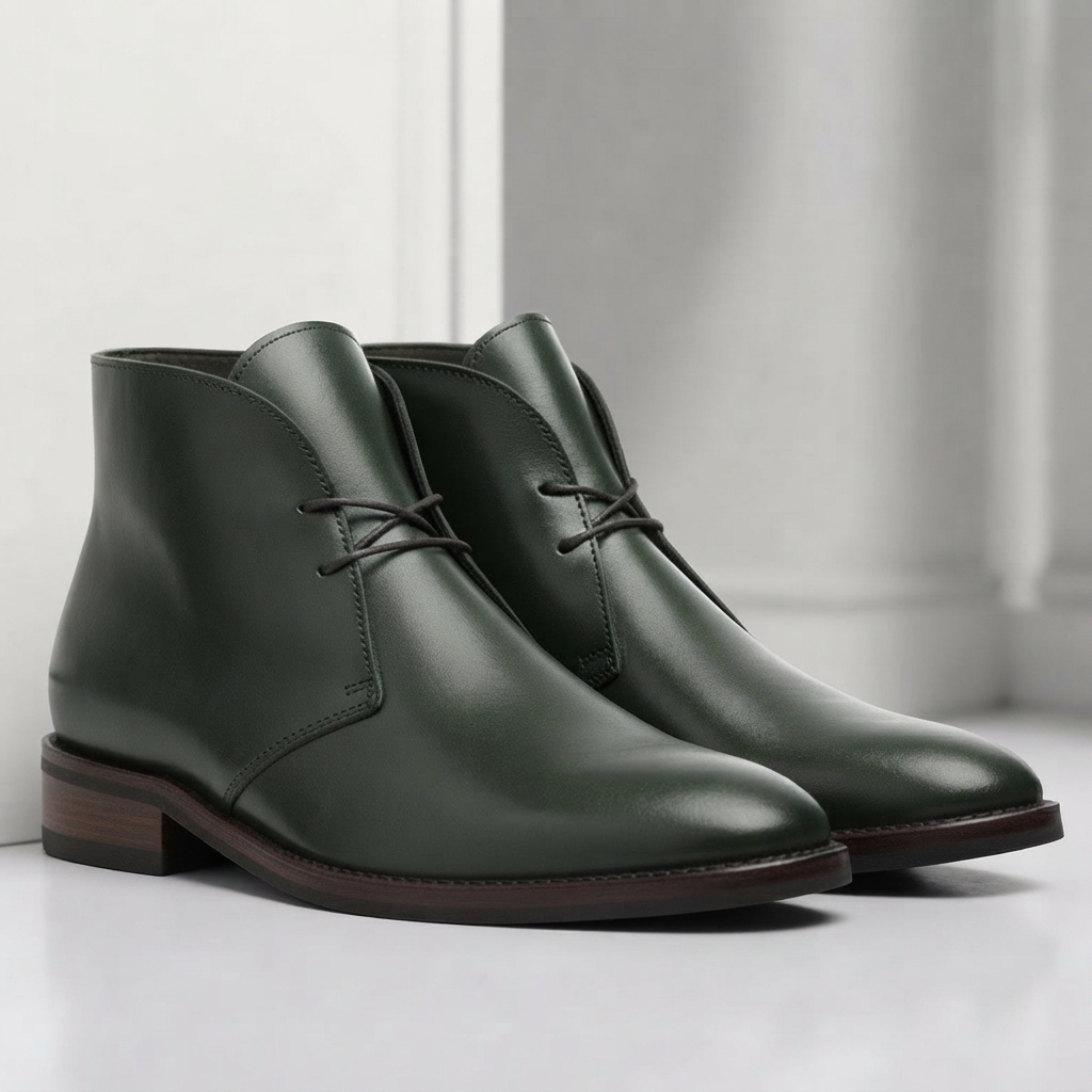 Dark green leather chukka boots for men
